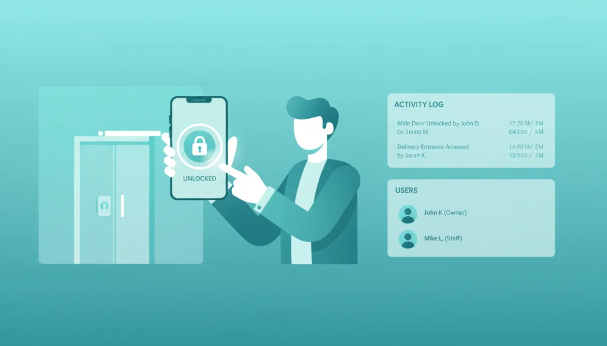 Business owner remotely managing access control from a smartphone app