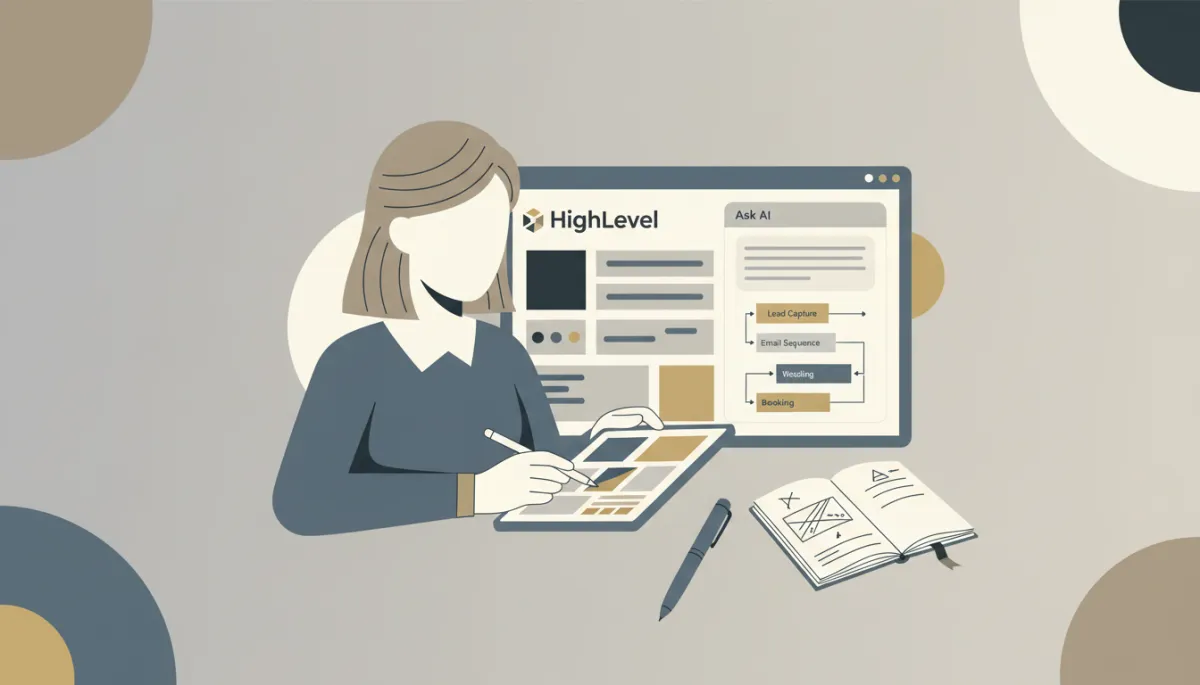 Marketer using Ask AI in HighLevel to generate content and outline workflows