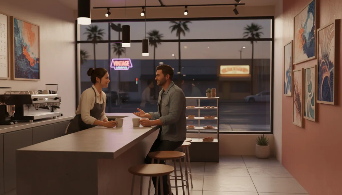 Independent Las Vegas coffee shop with barista and local regular