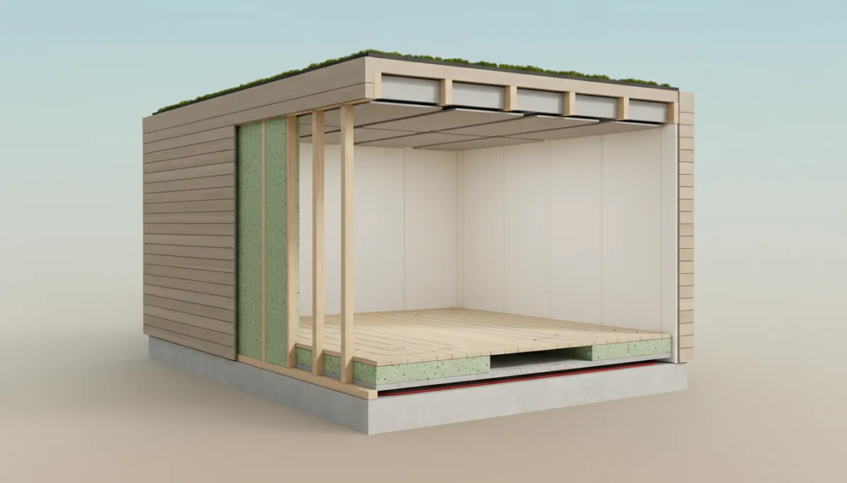 Diagram of insulated garden office structure
