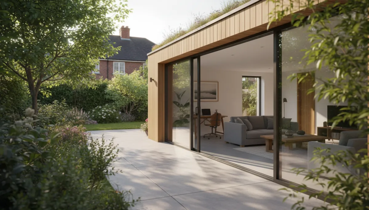 Contemporary timber garden room in Nottingham suburban garden setting