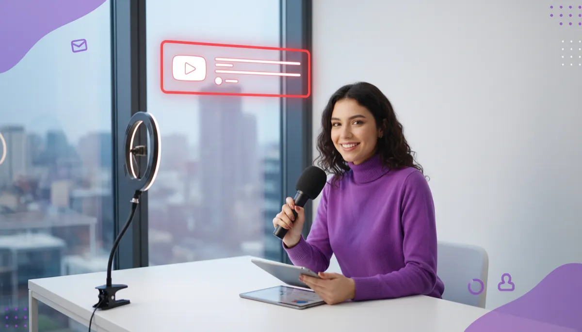Creadora de contenido usando luz natural y una ring light económica para grabar con smartphone Creadora de contenido usando luz natural y una ring light económica para grabar con smartphone