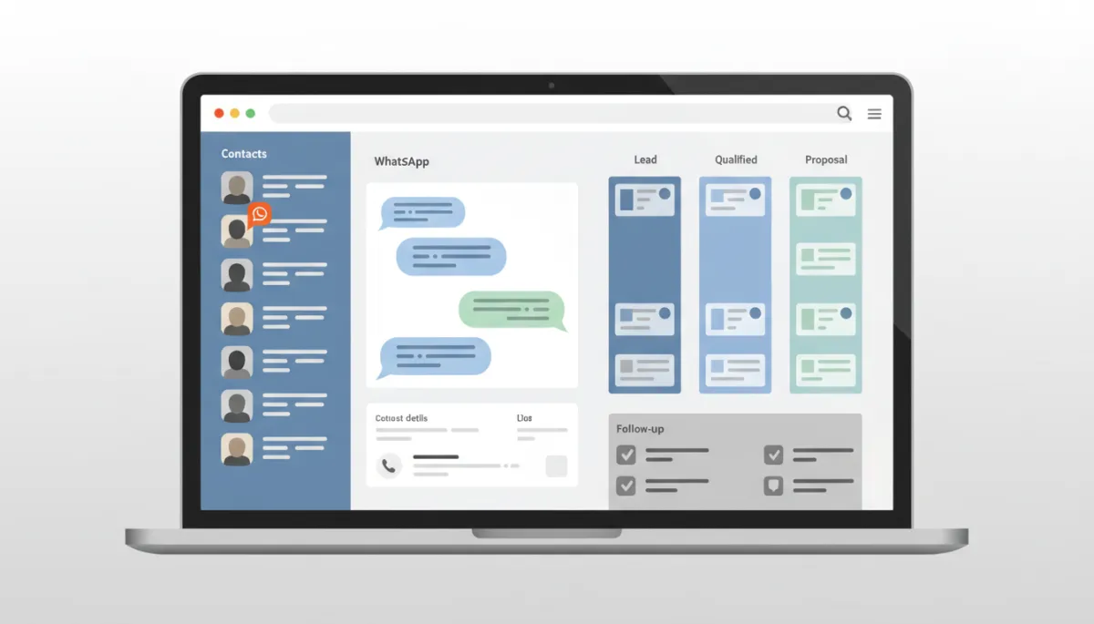 Vista de CRM con historial de conversaciones de WhatsApp y datos del cliente Vista de CRM con historial de conversaciones de WhatsApp y datos del cliente