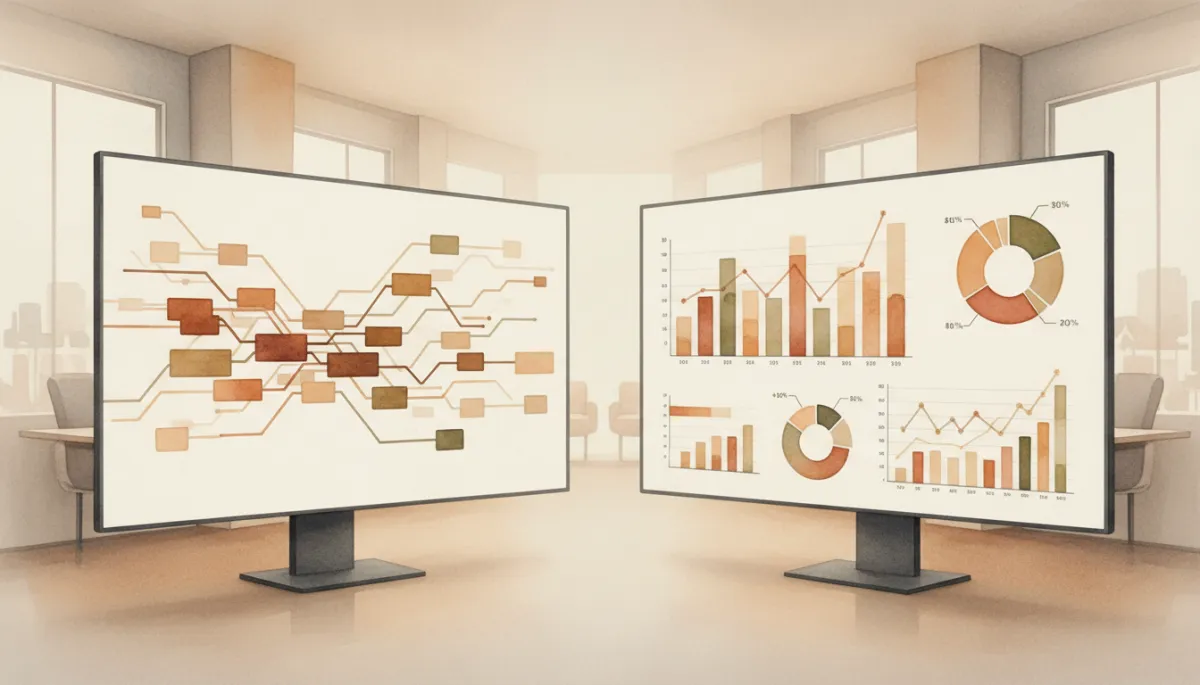 Professional dashboard showing blockchain records alongside AI analytics in a corporate environment Professional dashboard showing blockchain records alongside AI analytics in a corporate environment