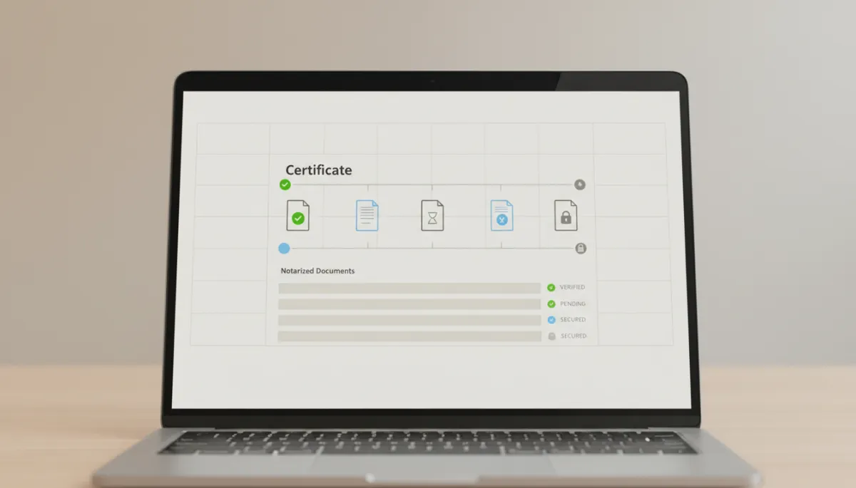 Dashboard showing notarized digital documents and verification statuses