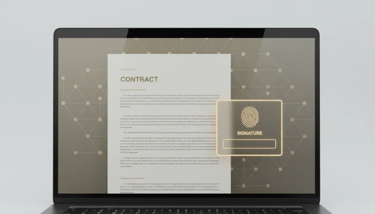 Digital contract displaying a verified digital signature and blockchain reference Digital contract displaying a verified digital signature and blockchain reference