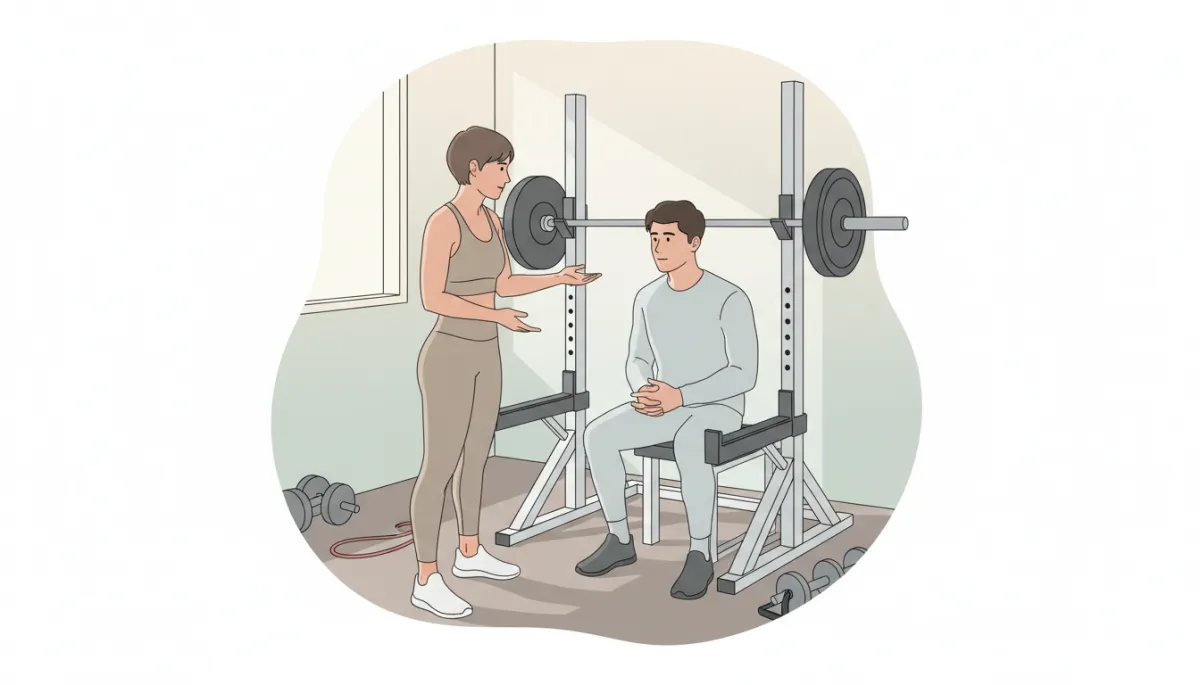 Personal trainer begeleidt een beginnende sporter in een kleinschalige studio in Lemmer