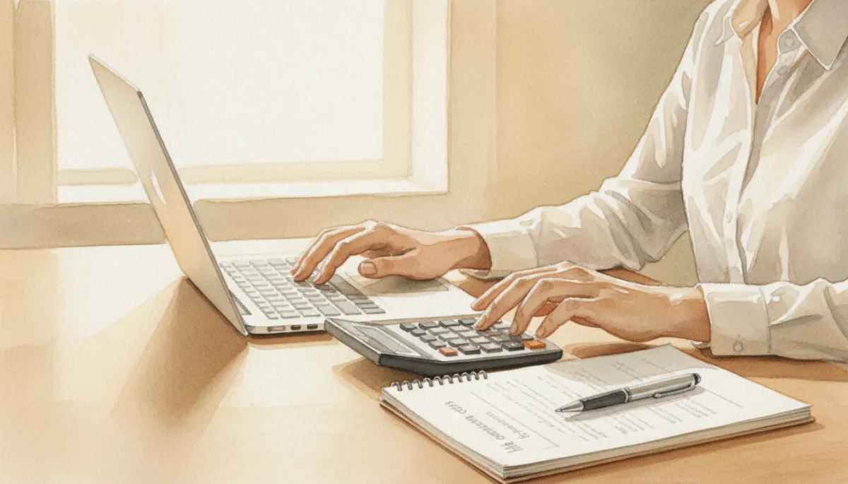 Individual comparing life insurance options using a laptop and printed documents
