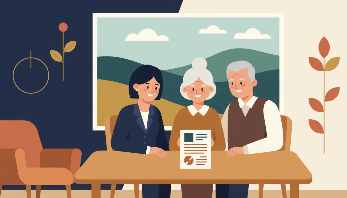 Senior couple reviewing final expense options with local representative