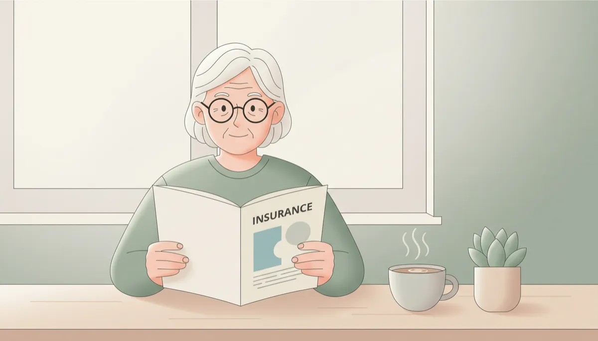 Older adult reviewing guaranteed life insurance brochure at home Older adult reviewing guaranteed life insurance brochure at home