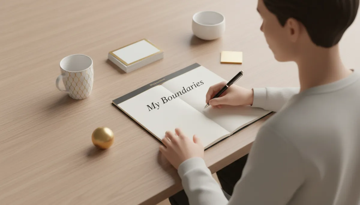 Person writing a list of personal boundaries in a notebook