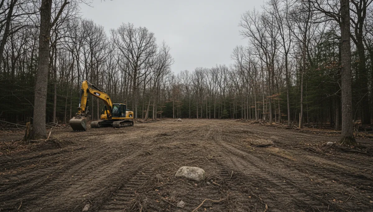 Freshly cleared and graded food plot area on a Wisconsin property