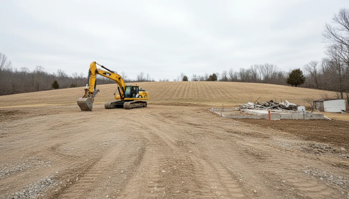 Rural property after professional demolition and cleanup with level graded ground