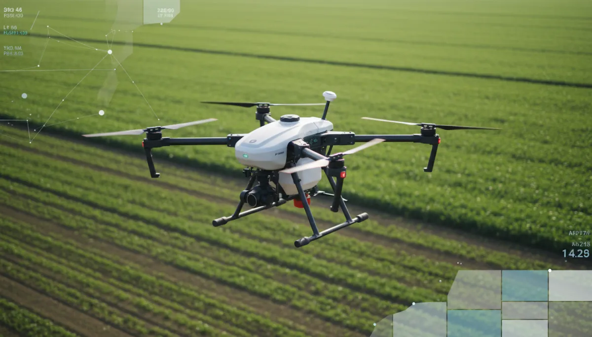 Detalle del Dron Agras T100 y su interfaz de datos de vuelo Detalle del Dron Agras T100 y su interfaz de datos de vuelo