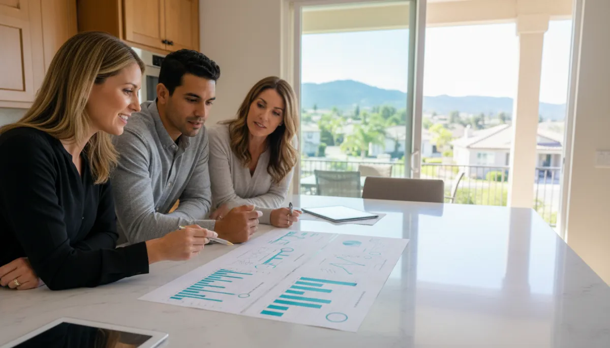 Clients reviewing a Santa Clarita real estate market activity report with their agent