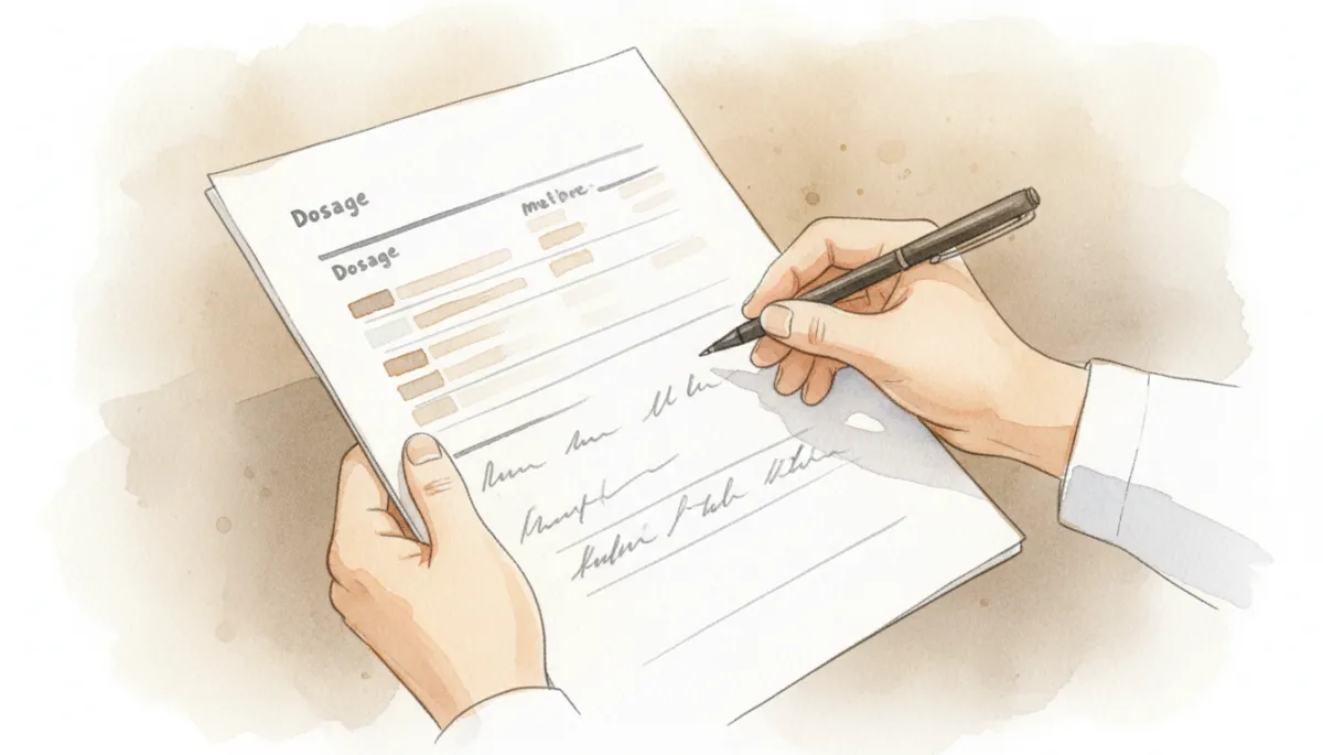 Clinician holding patient chart and pen in exam room