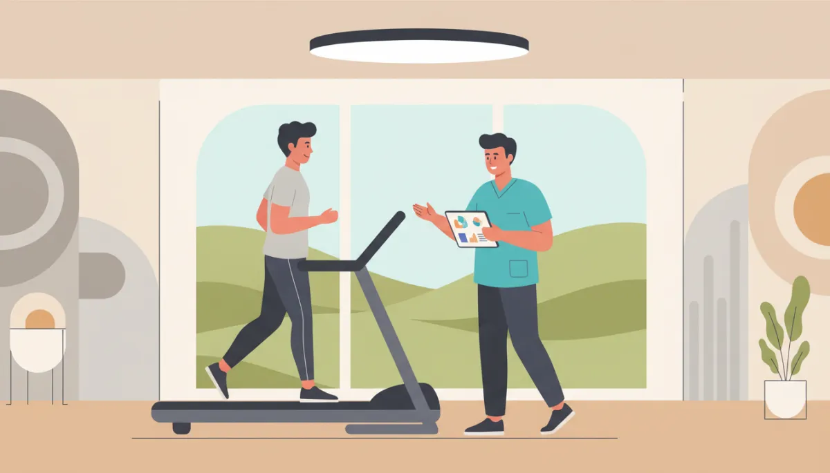 Person improving metabolism with exercise support in a wellness clinic
