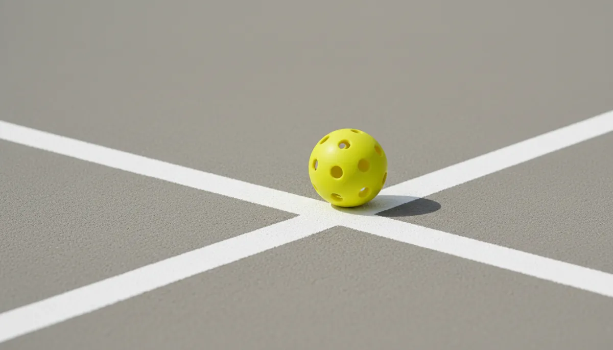 Close view of a textured pickleball court surface with crisp painted lines