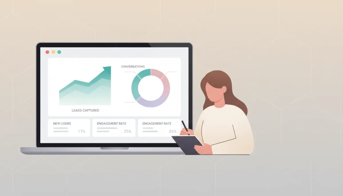 Analytics dashboard showing AI chatbot conversations and lead generation performance in ChatBook Pro