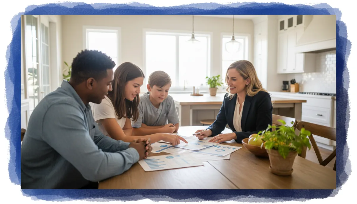 Connecticut homebuyers reviewing first time loan options with their real estate agent at a kitchen table