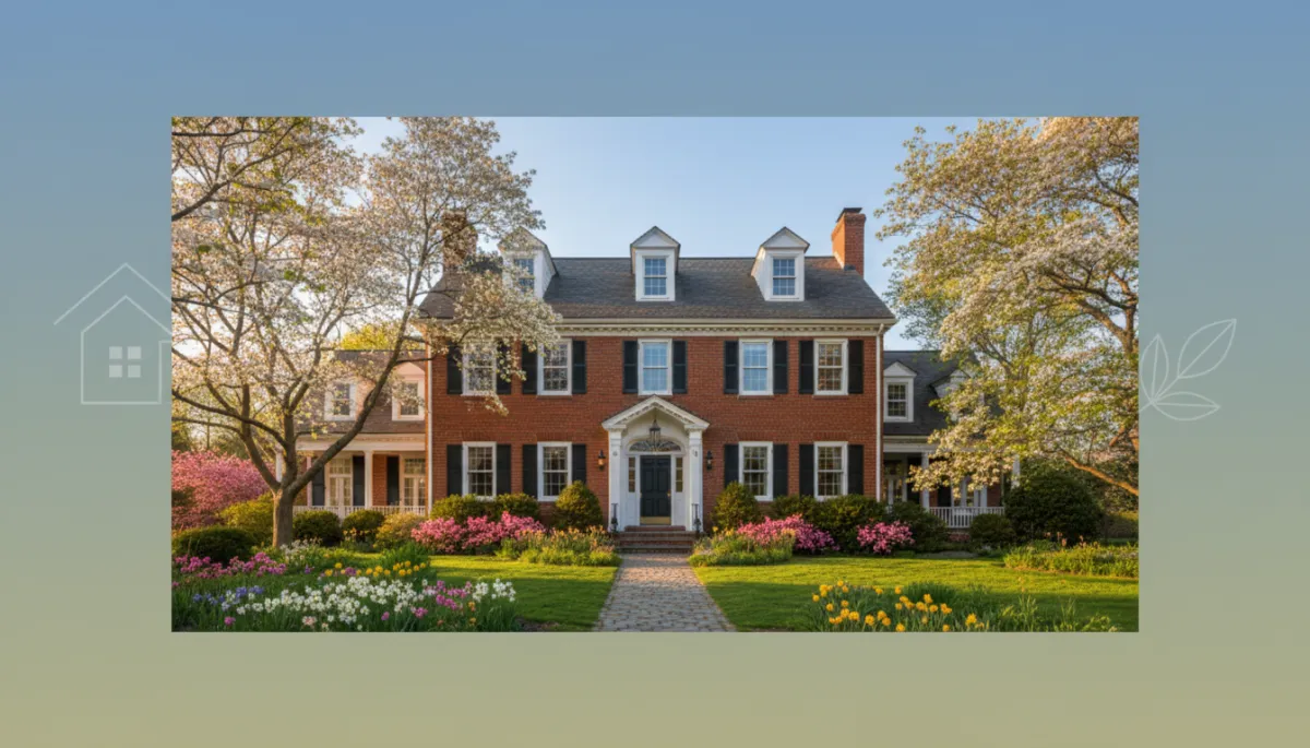 Historic Connecticut colonial home surrounded by mature trees and spring blooms representing a probate estate sale with care and dignity