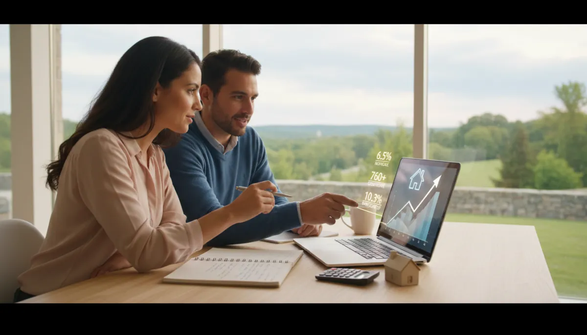 Confident diverse homeowner reviewing mortgage rates and renovation loan options on a laptop at a bright desk in Connecticut