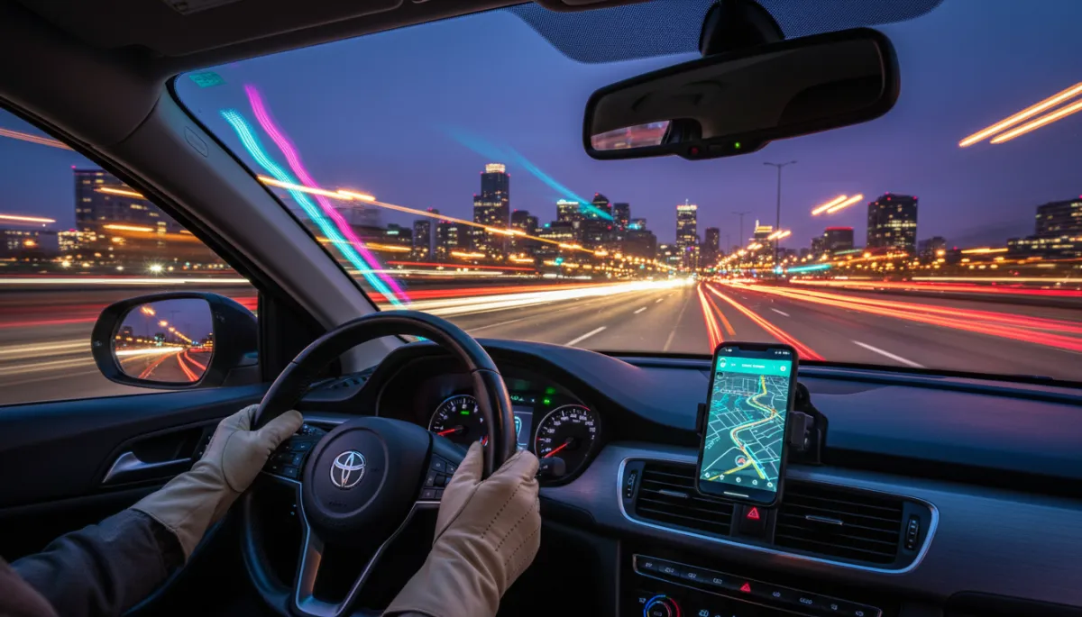 Driver using a navigation app while doing rideshare or delivery work Driver using a navigation app while doing rideshare or delivery work