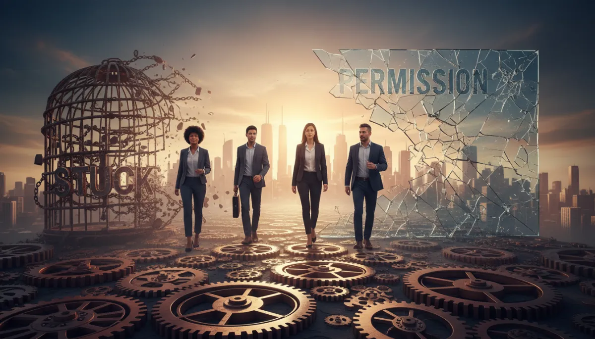 Create another image using this context: Why You're Not Stuck —You're Just Waiting for Permission. Style: Professional quality, photorealistic, high resolution