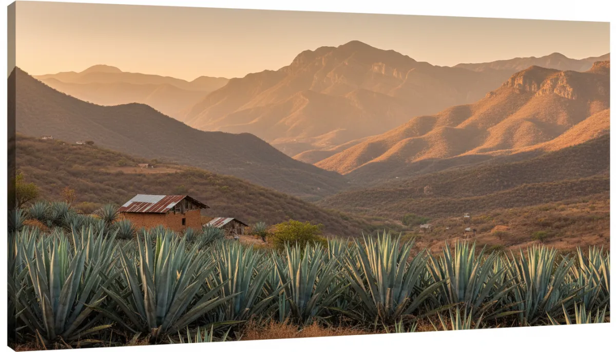 Paisaje de la sierra de Mascota Jalisco con agaves maximiliana en primer plano