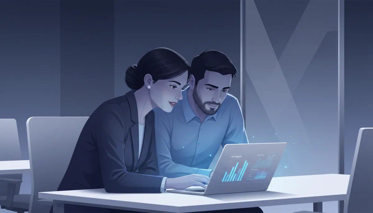 Small business team reviewing AI receptionist analytics on a laptop