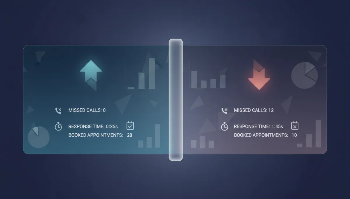 Dashboard comparing performance metrics of AI receptionist and traditional receptionist
