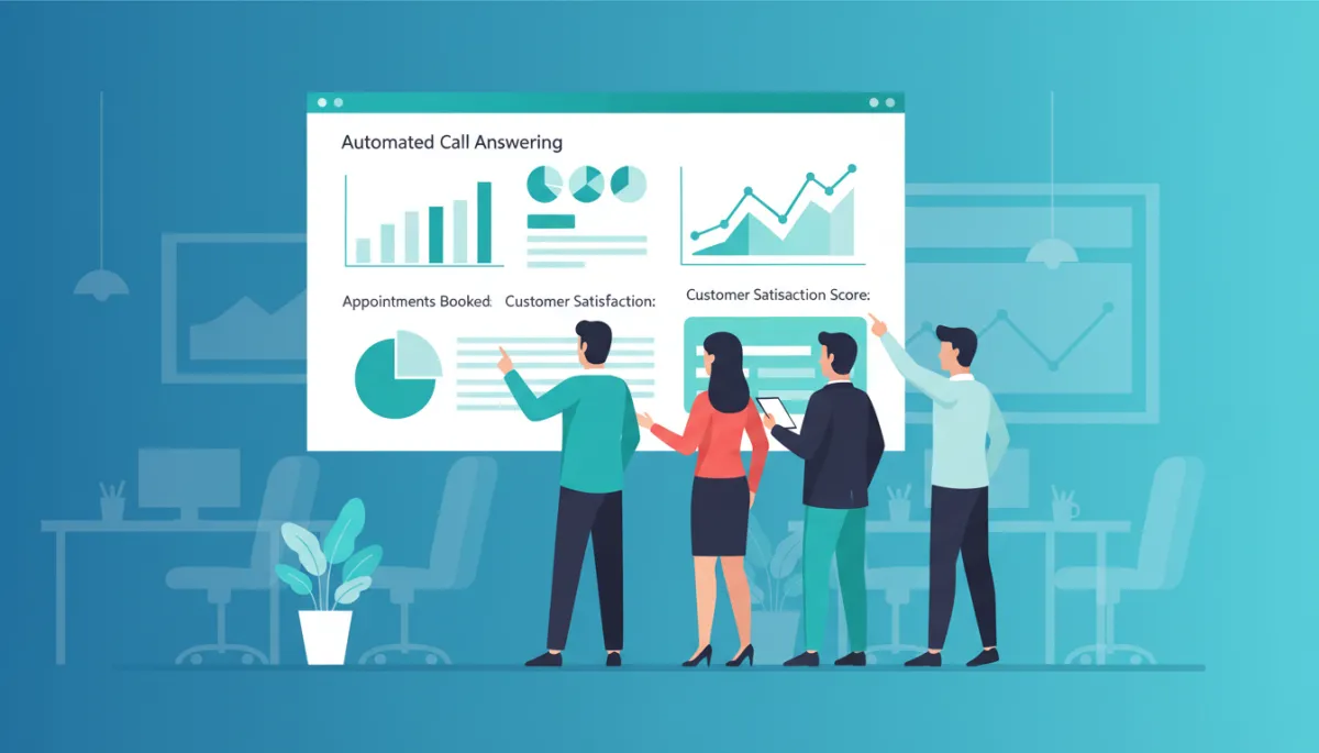 Local business team reviewing AI call answering and automation metrics