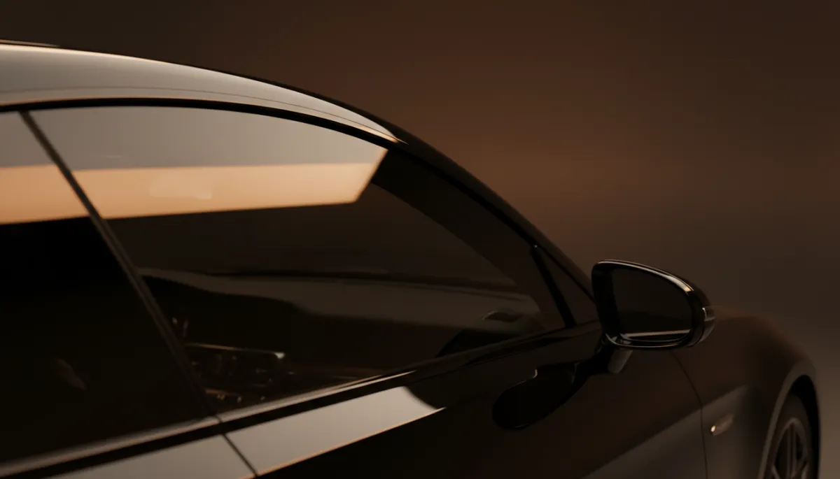 Close-up of nano-ceramic XPEL window tint installed on a luxury coupe in a dark studio