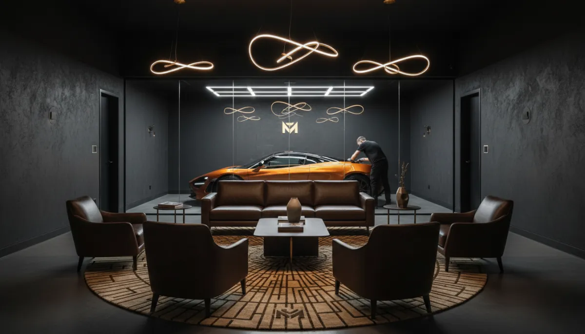 Elegant boutique automotive protection studio lounge in Louisville