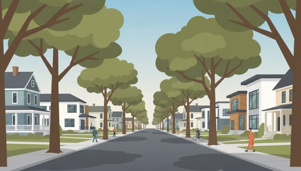 Tree-lined residential street in Sanford with a mix of historic and modern homes