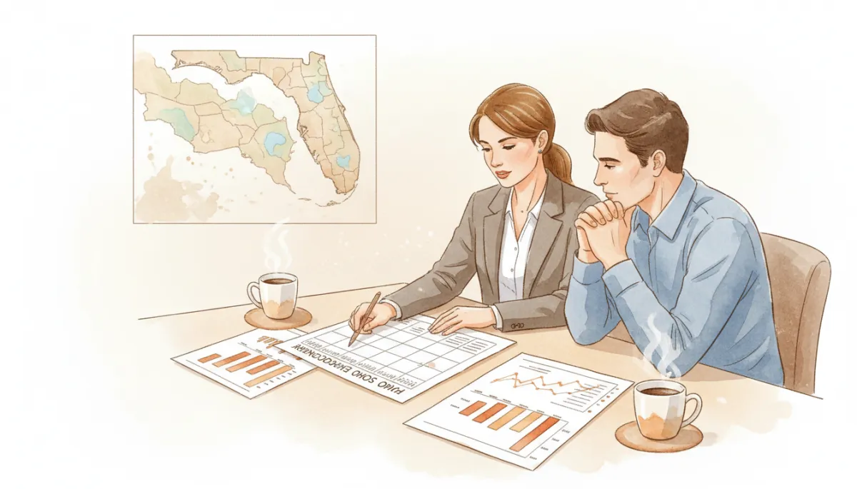 Agent and buyers reviewing Seminole County school calendar and market data