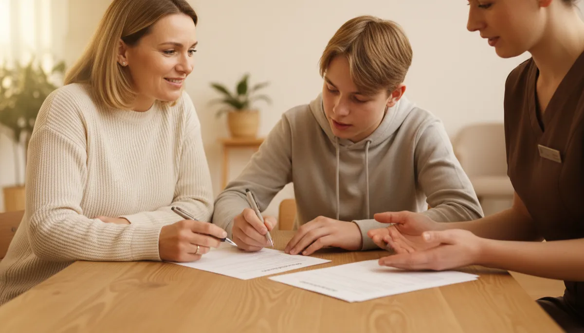 Parent completing registration forms with support from a staff member