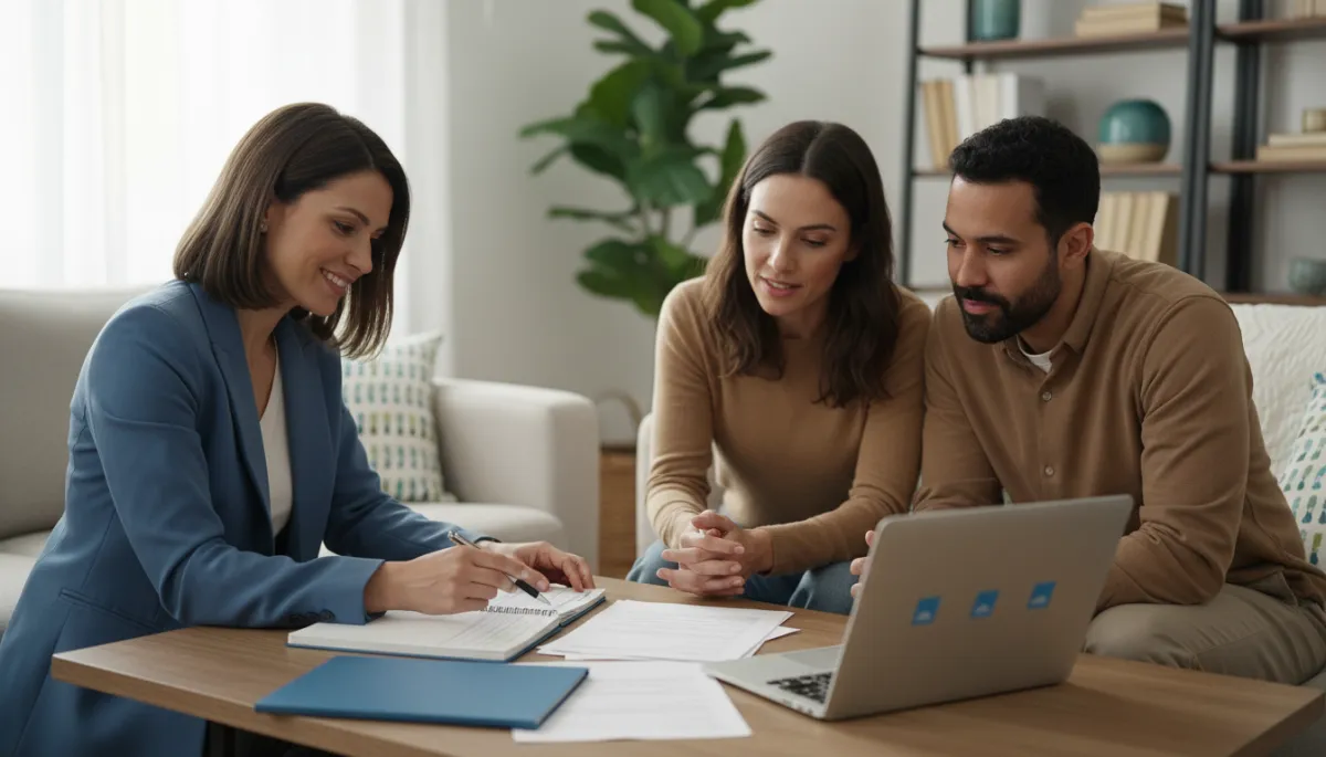 Tax professional discussing IRS options with a couple in their home