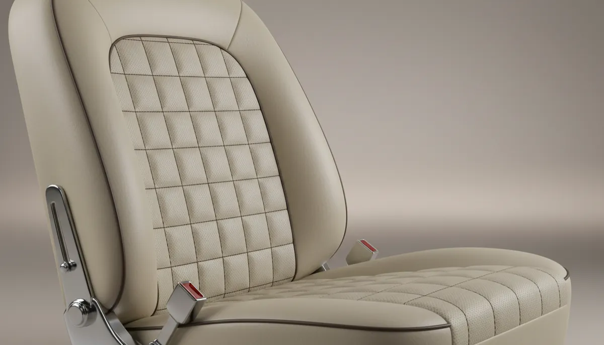 Close-up of custom quilted leather seat in a classic car