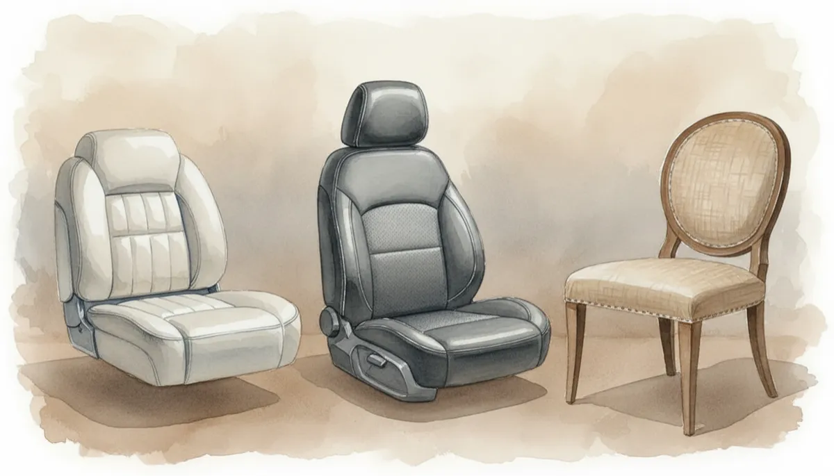 Boat seat, car seat, and dining chair upholstered in different vinyl types