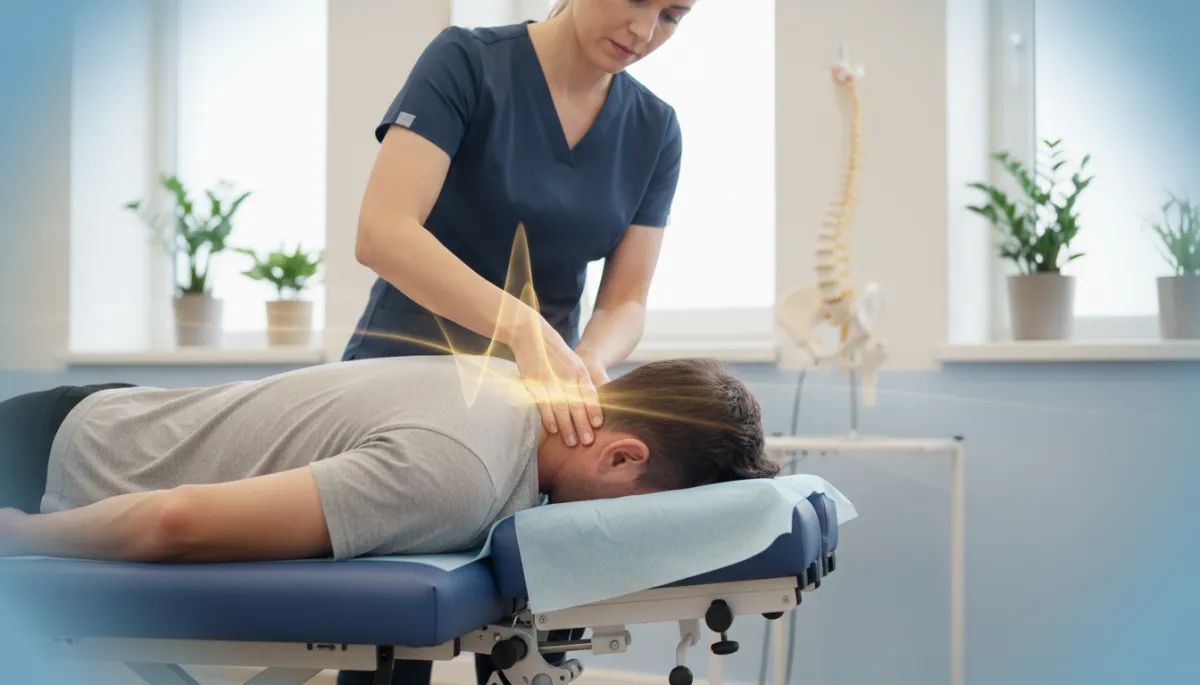 Chiropractor assessing a patient’s spinal alignment and posture