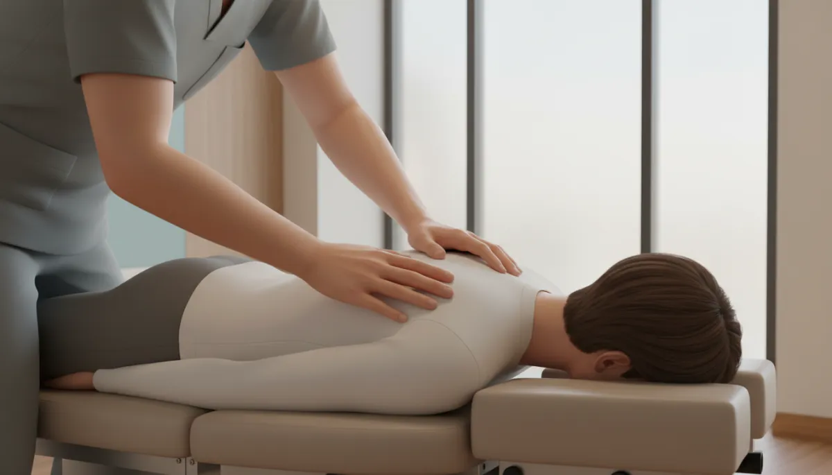 Chiropractor performing a spinal adjustment in a professional clinic Chiropractor performing a spinal adjustment in a professional clinic
