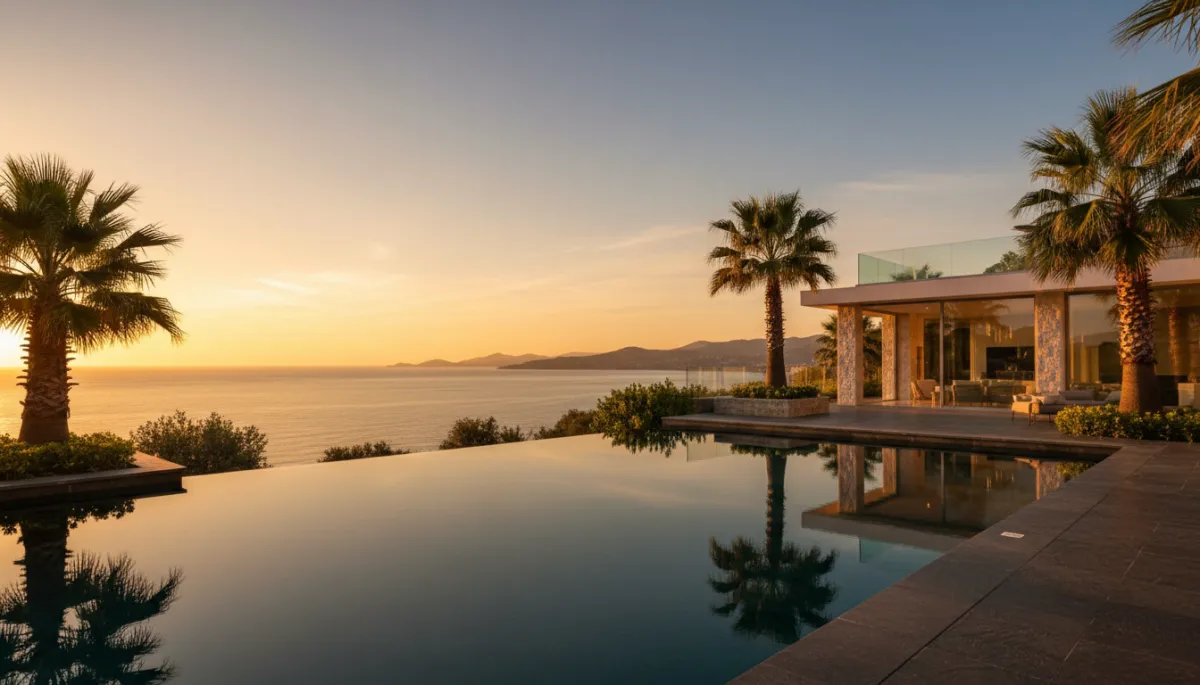Luxury Costa Blanca villa with infinity pool and panoramic sea views at golden hour