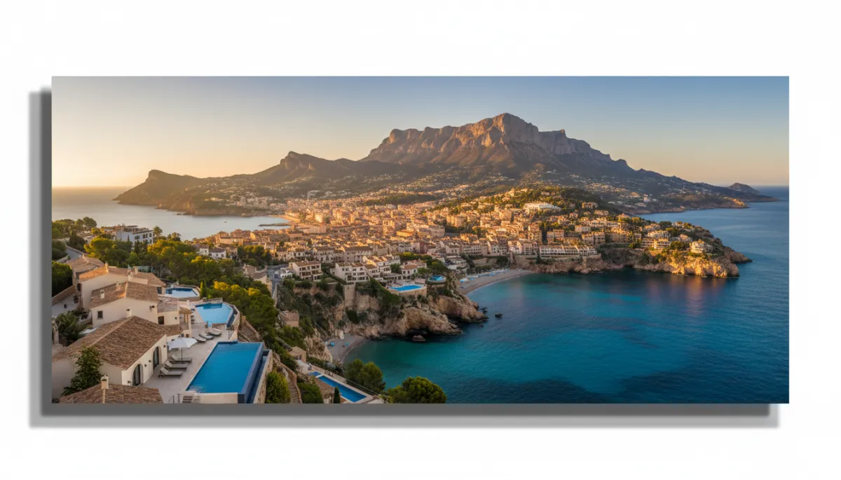Historic Jávea old town with Montgó mountain in golden light