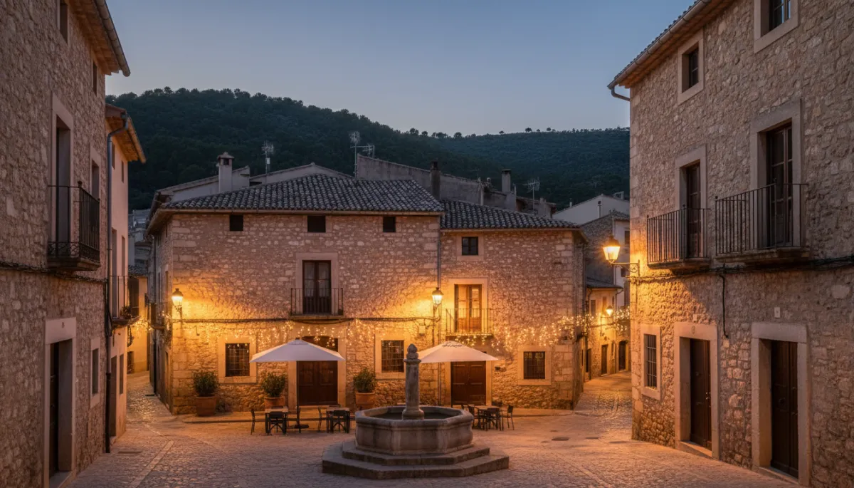Historische Altstadt von Jávea mit Natursteinhäusern im Abendlicht