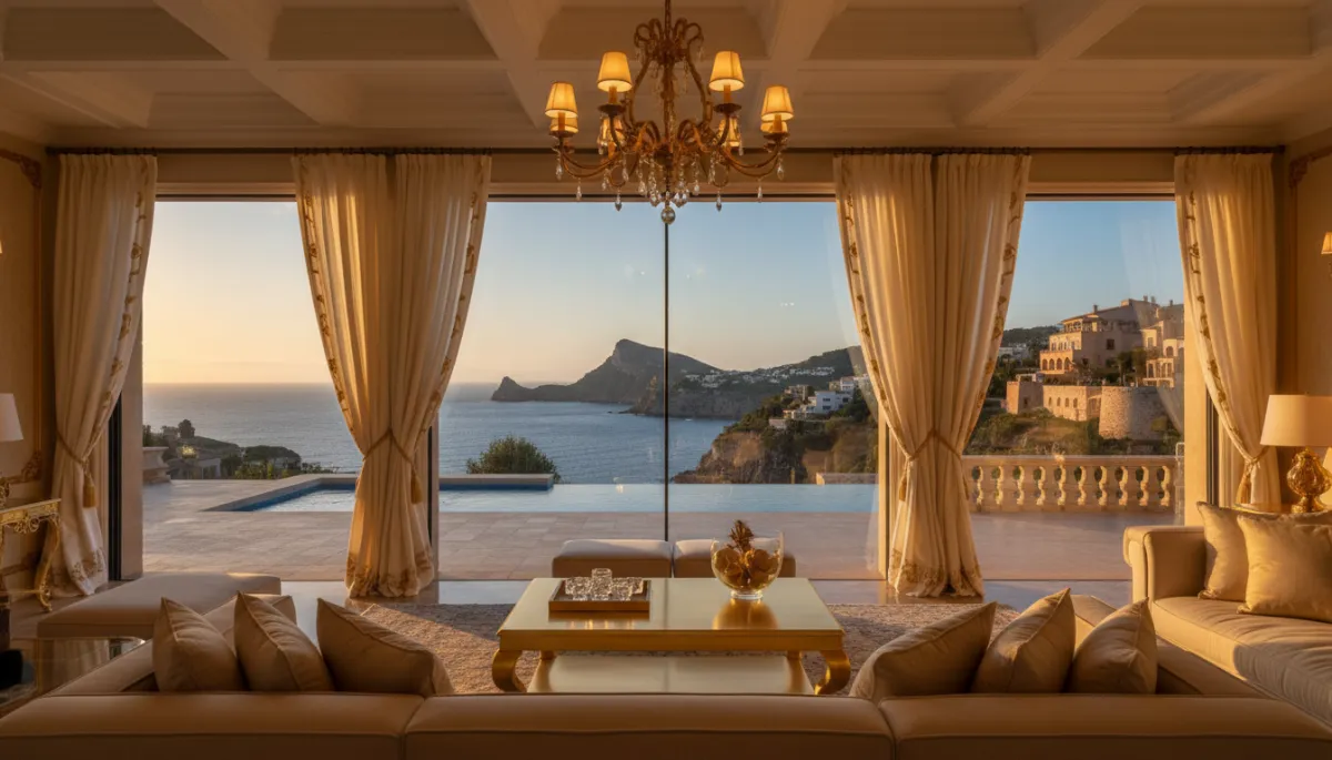 Elegantes Wohnzimmer einer Luxusvilla in Jávea mit Meerblick