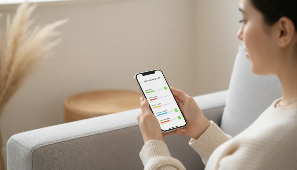 Client engaging with automated wellness messages and progress tracking on a smartphone Client engaging with automated wellness messages and progress tracking on a smartphone