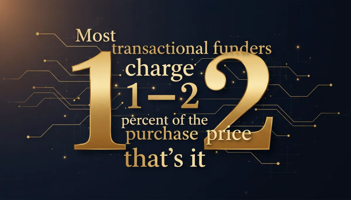 Graphic emphasizing most transactional funders charge 1–2 percent of purchase price