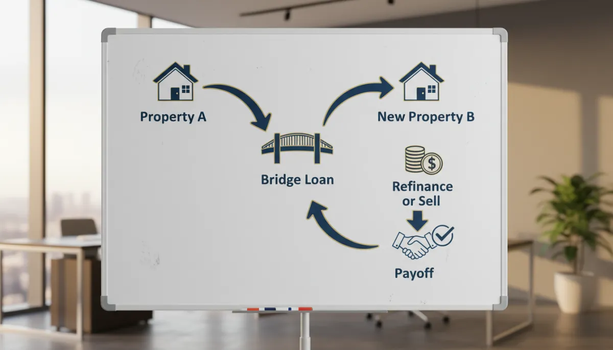Simple visual showing how equity from one property funds a bridge loan into the next deal