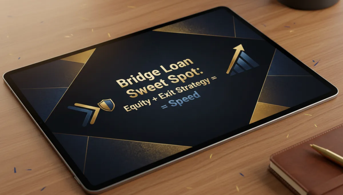 Bridge loan sweet spot concept emphasizing equity and exit strategy for speed